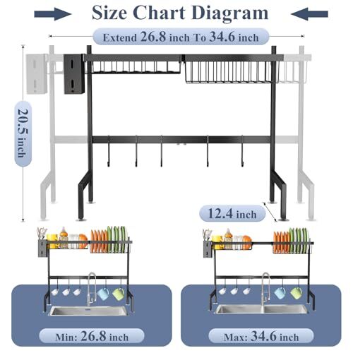 Over The Sink Dish Drainer Drying Rack - Expandable (26.8" to Assorted Colors