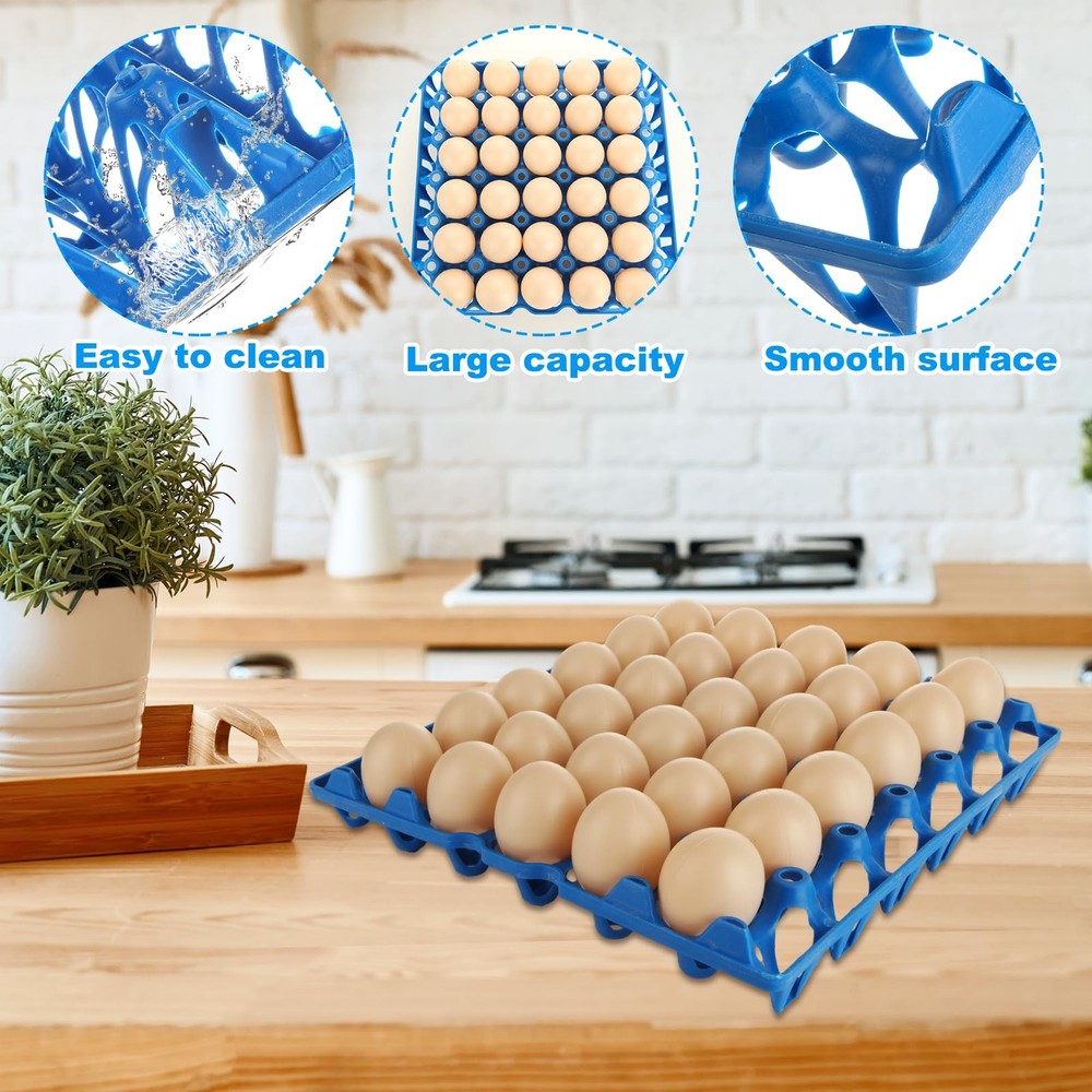 12PCS Plastic Egg Trays Egg Crates, Stackable Eggs Cartons Egg Flats, Each Ho...