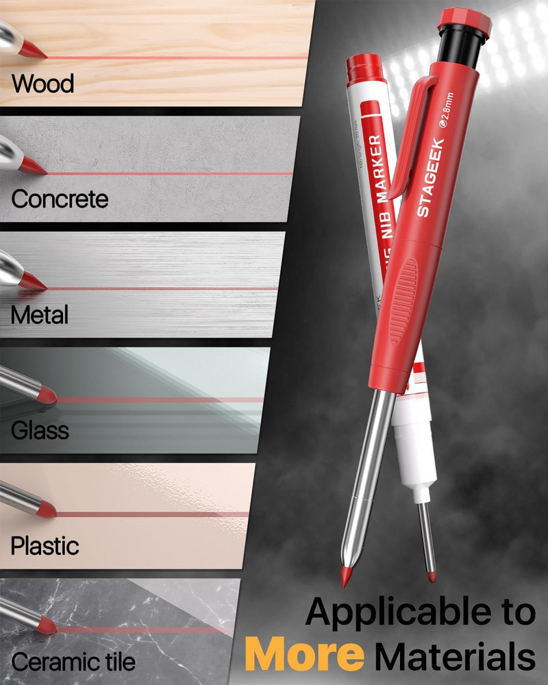 Carpenter Pencils Set with Sharpener, Heavy Duty Woodworking Tools with 13 Refil