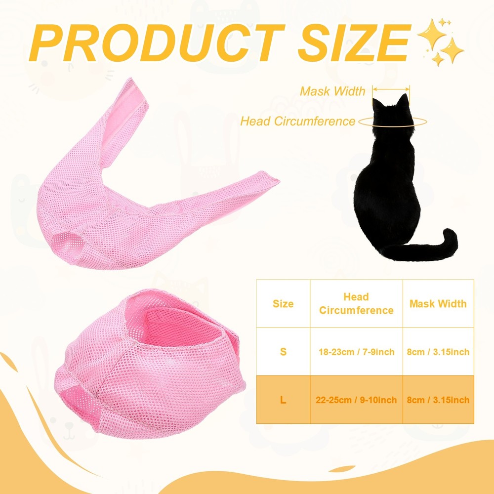 Cat Muzzle Breathable Mesh Muzzle Circumference 7-9 Inches Pink