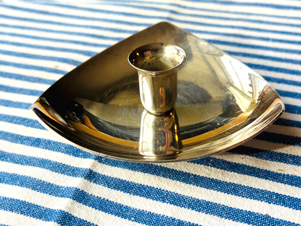 Vintage DENMARK MADE CANDLESTICK Silver Plate 3" Per Side Triangular