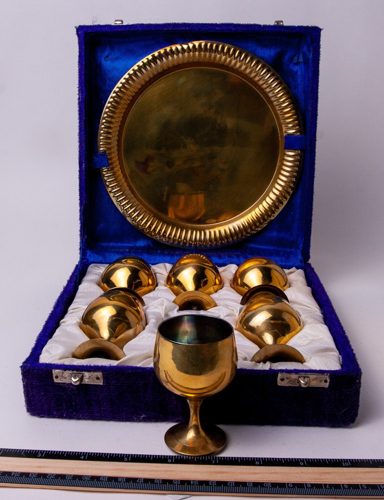 Vintage Brass Goblets with Tray