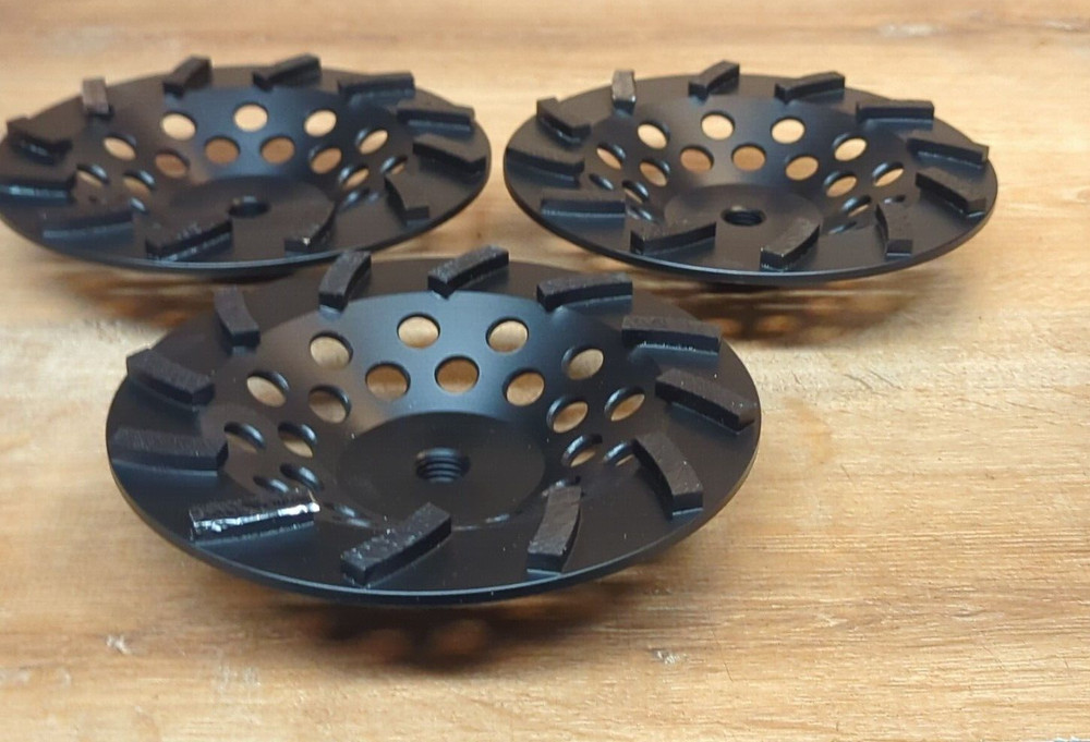 (3) 7" Long Threaded Arbor 12 Segment Turbo Cup Wheel 30/40 Grit
