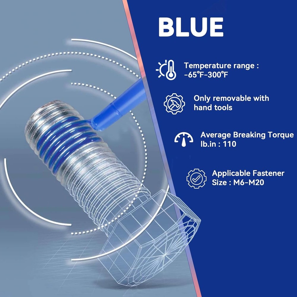 Thread Lock Blue and Red, Threadlocker Medium High Strength, Thread...