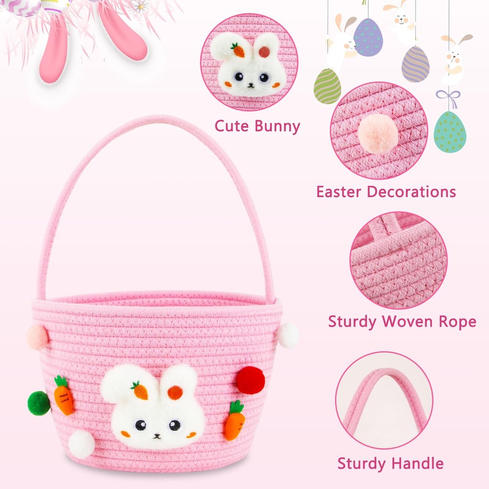 CCILAND Easter Basket for Kids, Empty Easter Egg Hunting Basket with Handle, ...