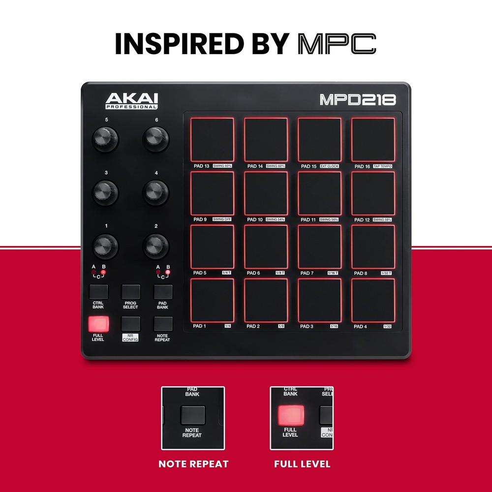 Professional MPD218-USB MIDI Controller with 16 MPC Drum Pads, 6 Assignable