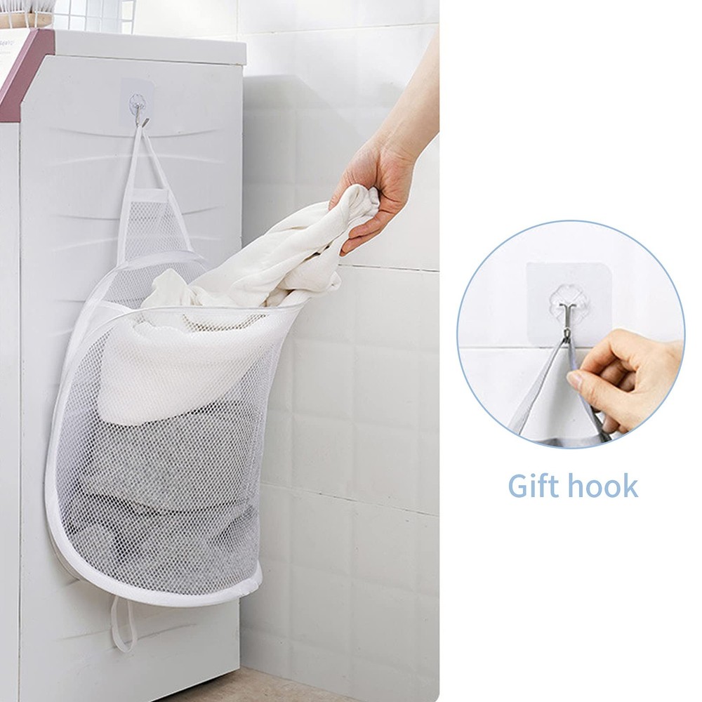 Pop-up Hanging Laundry Hamper Small Mesh Laundry Basket 2 Pack Foldable Hampe...