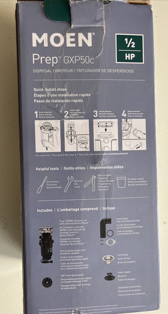 Moen PRO Continuous Feed Compact Garbage Disposal with Power Cord, GXP50C NOB