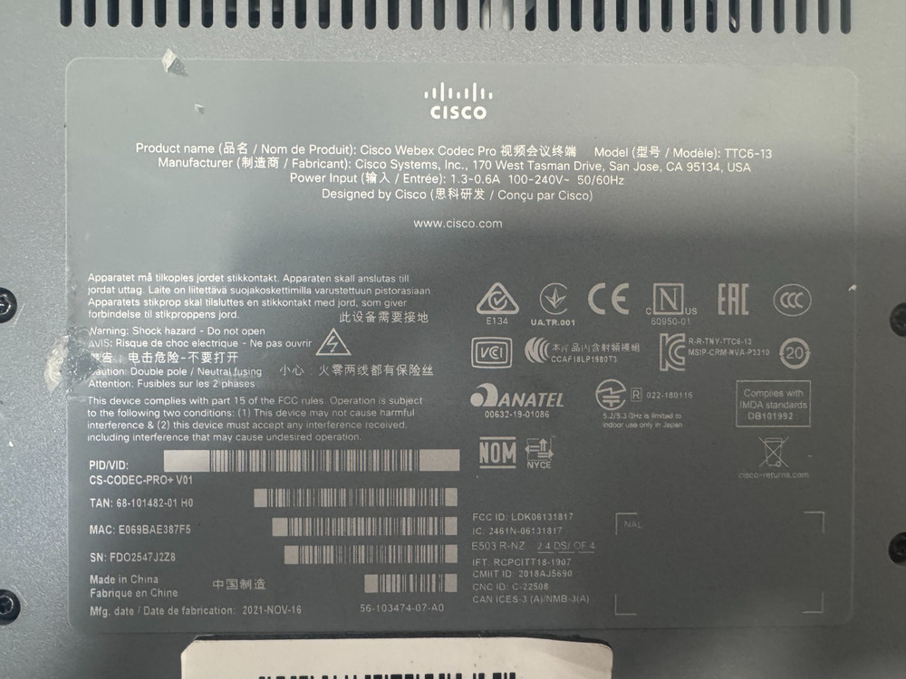 Cisco TTC6-13 Webex Codec Pro - Video Conferencing