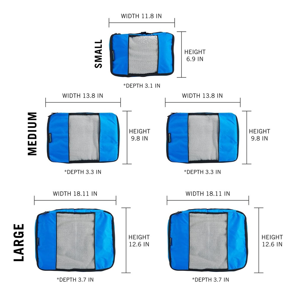 Luggage Packing Organization Cubes 5 Pack Blue 2 Small 2 Medium 1 Large