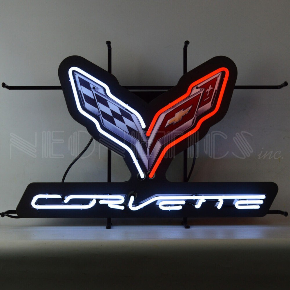 Neon Sign - Corvette C7 Flags w/ Backing 5C7COR * See MORE Corvette Stuff Inside