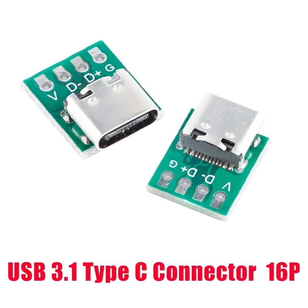 Teansic 10 Pcs USB Type C Connector Board DIY Type-c Connector, Green,Silver