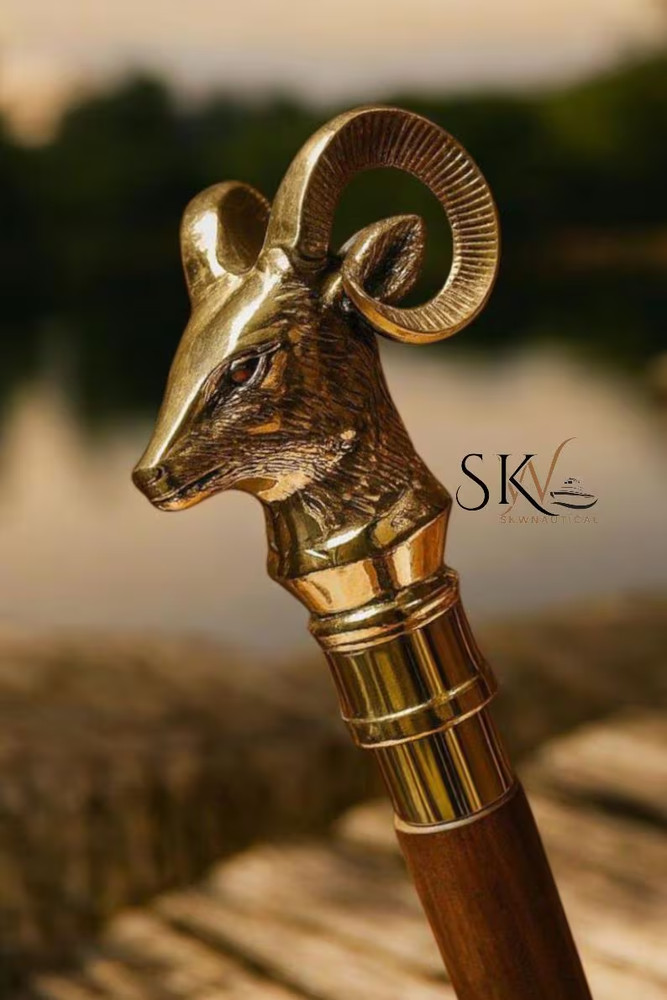 Handmade Cane Walking Stick Head – Brass Handle Carved Solid | Cane