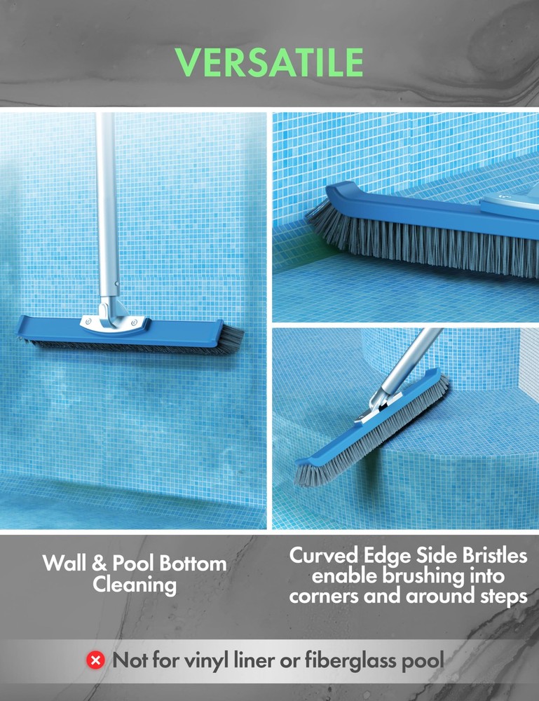 Heavy Duty Pool Brush Head Stiff Bristles Aluminum Frame Algae Tile Cl