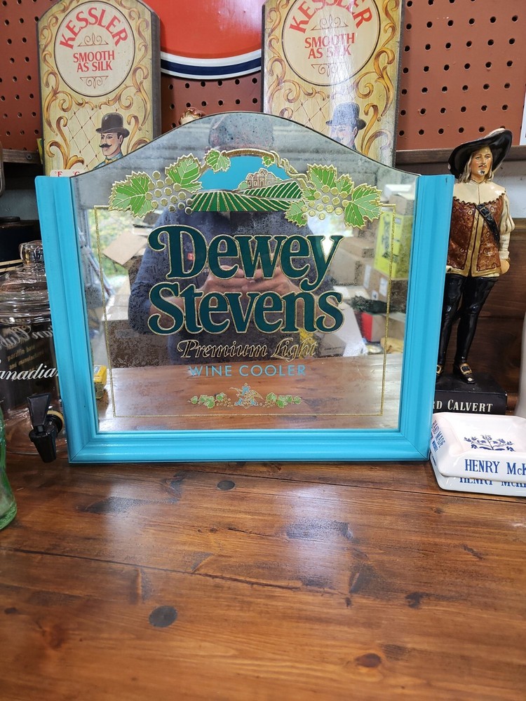 DEWEY STEVENS WINE COOLER BAR/ADVERTISING MIRROR.