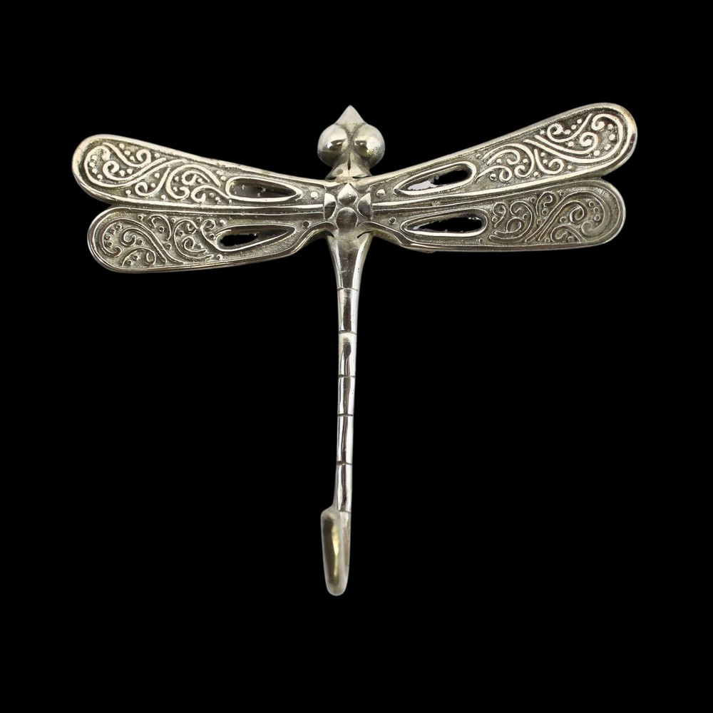 Dragonfly Wall Coat Hook Handmade Silvered solid cast Bronze Balinese Art
