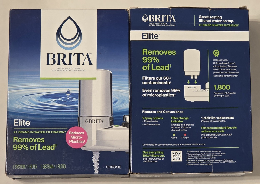 Brita Elite Faucet Filter Set Chrome 1 System 1 Filter Removes Lead Microplastic