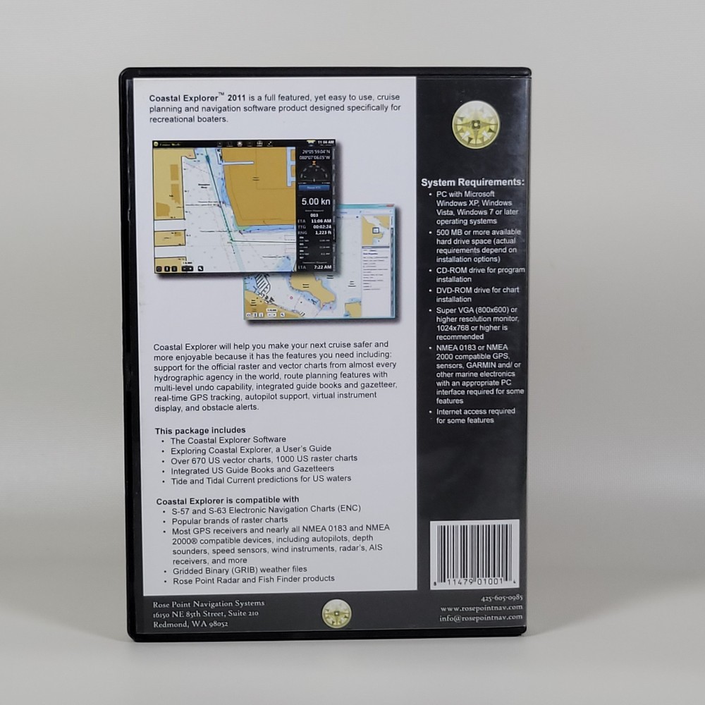 Rose Point Navigation Systems Coastal Explorer 2011 PC/DVD Nav Software NO KEY