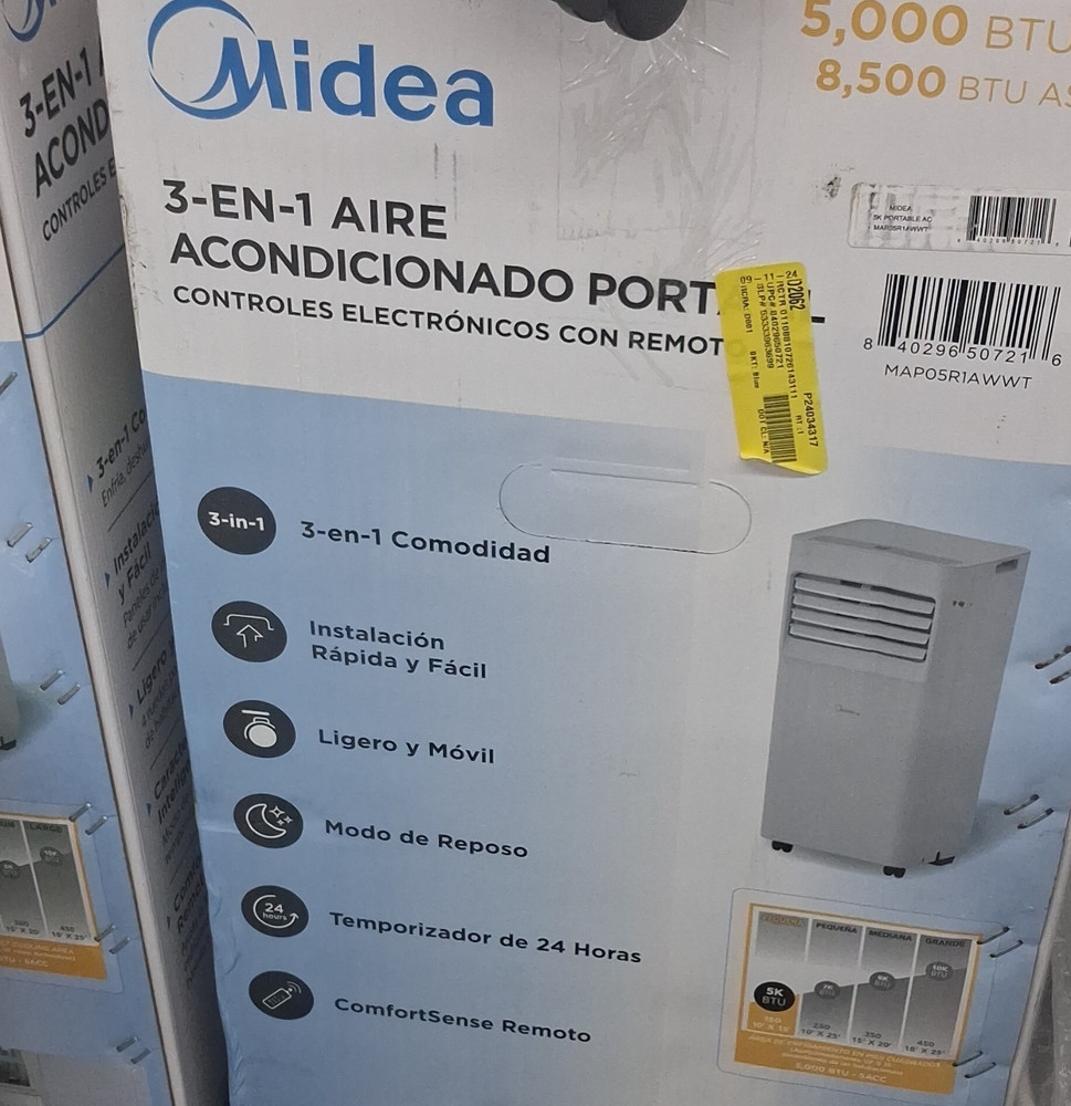 Midea Vissani Portable Air Conditioner 5,000/8,500 BTU Remote Wheels Timer White