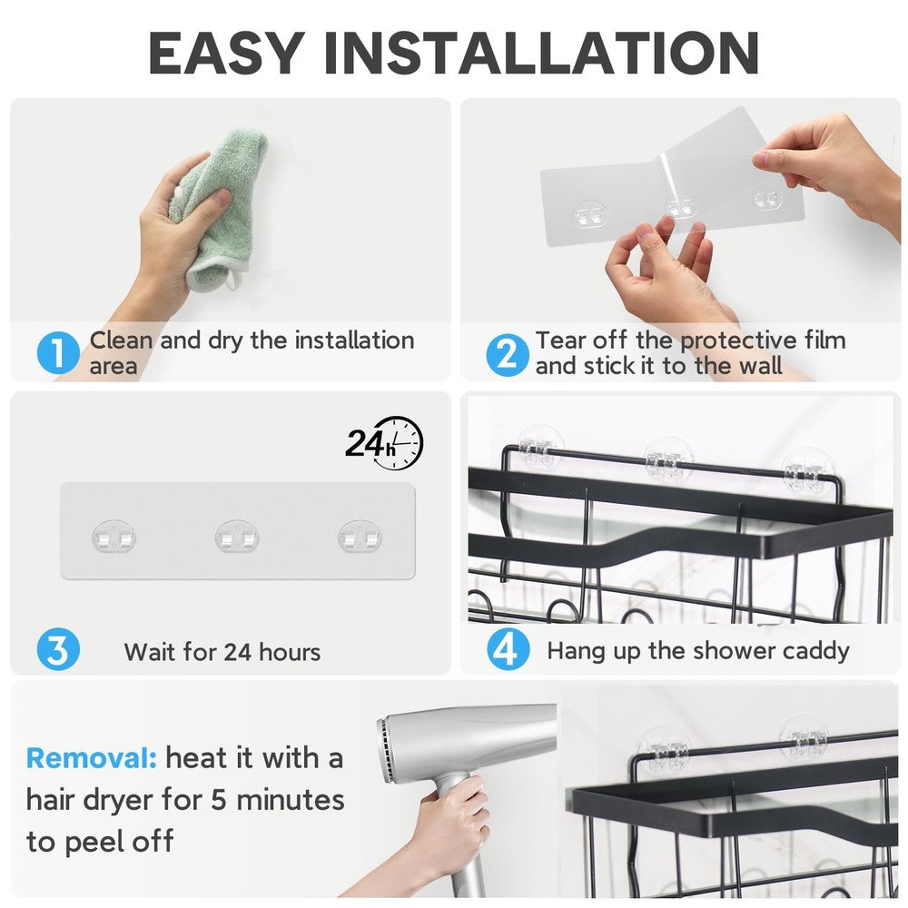 Lsnisni 8 Pack Shower Caddy Adhesive Replacement, Transparent-8 2 Hooks