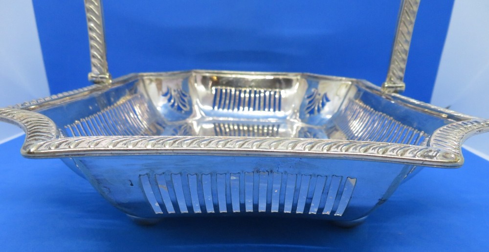 Silver plate electroplate vintage Victorian antique rectangular cake basket dish