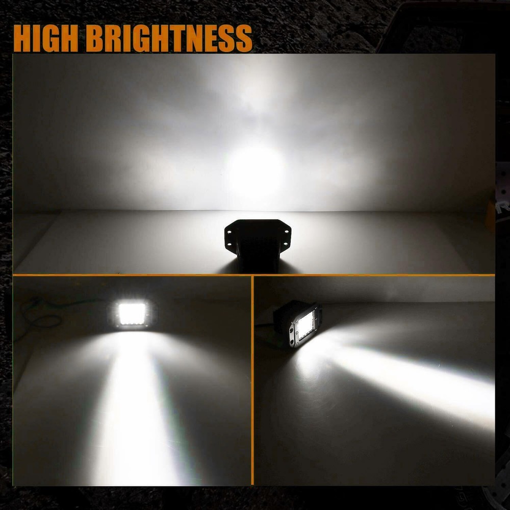 2X 5" Flush Mount LED Work Light Pods Bumper Reverse Driving Fog + Wiring Kit