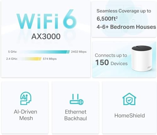 TP-Link Deco X55 AX3000 WiFi 6 Mesh System - 6500 Sq Ft Coverage 3-Pack