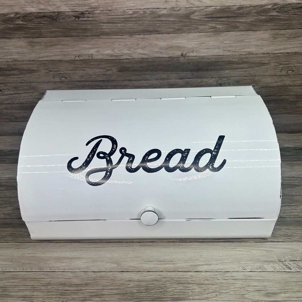 AuldHome Design Rustic White Bread Box Farmhouse Enamelware