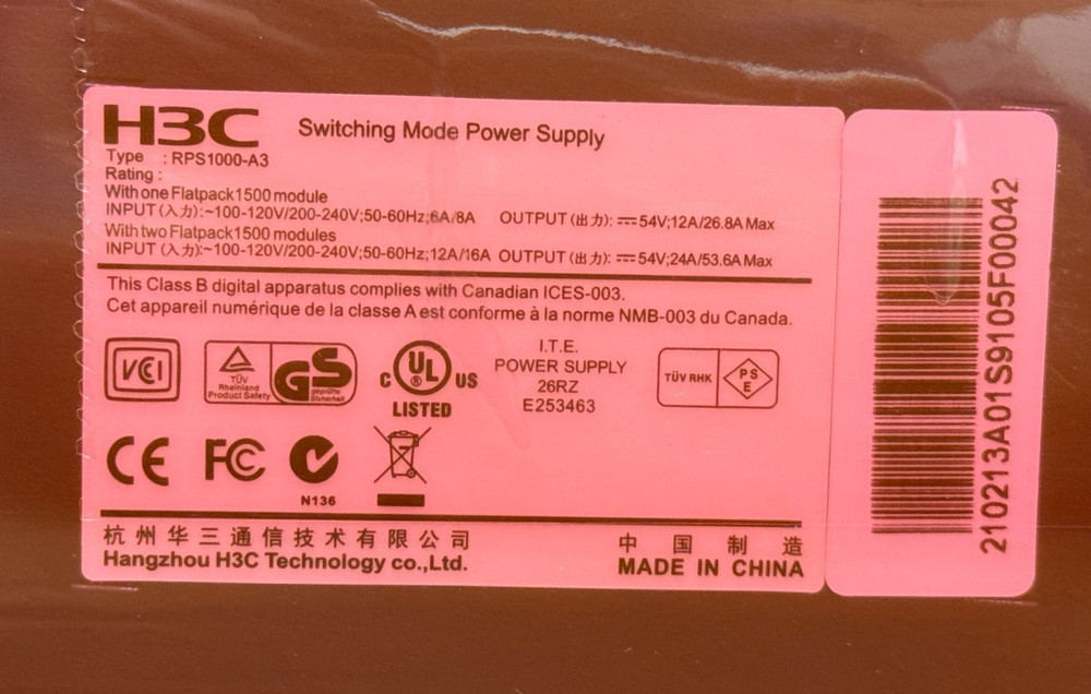 NEW 3COM H3C AC-RPS1000-A3 Redundant Power System Module