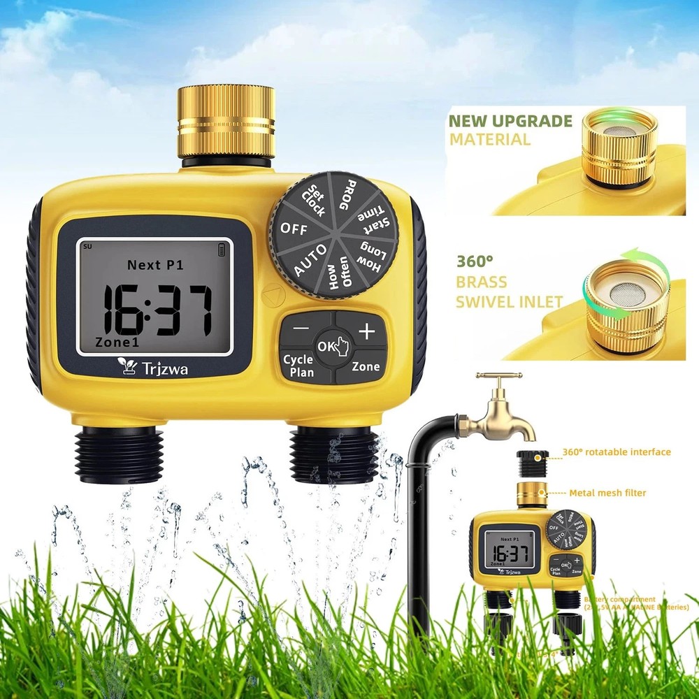 Brass Swivel Garden Hose Timer 2-Zone Automatic Irrigation Controller for Yard