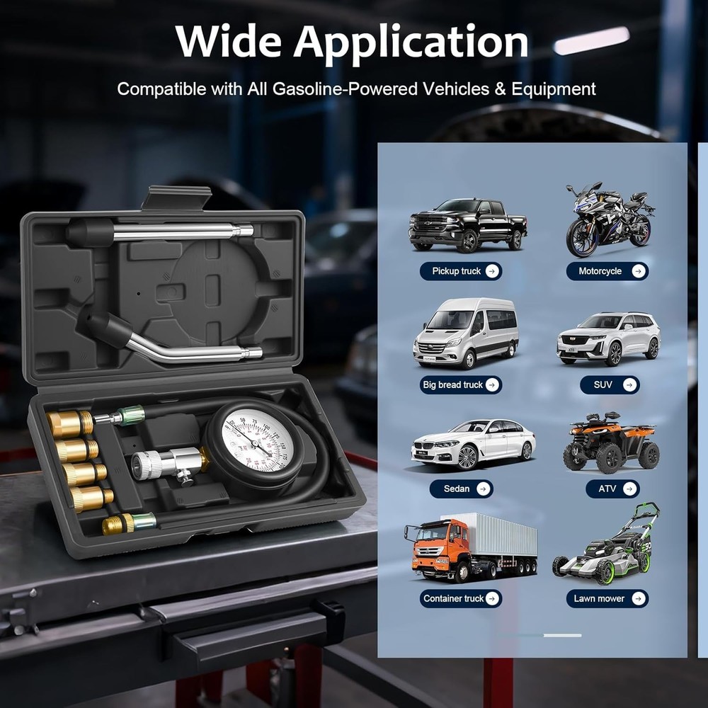 Comprehensive Engine Compression Tester Kit - Clear Dual Scale Gauge & Adapters