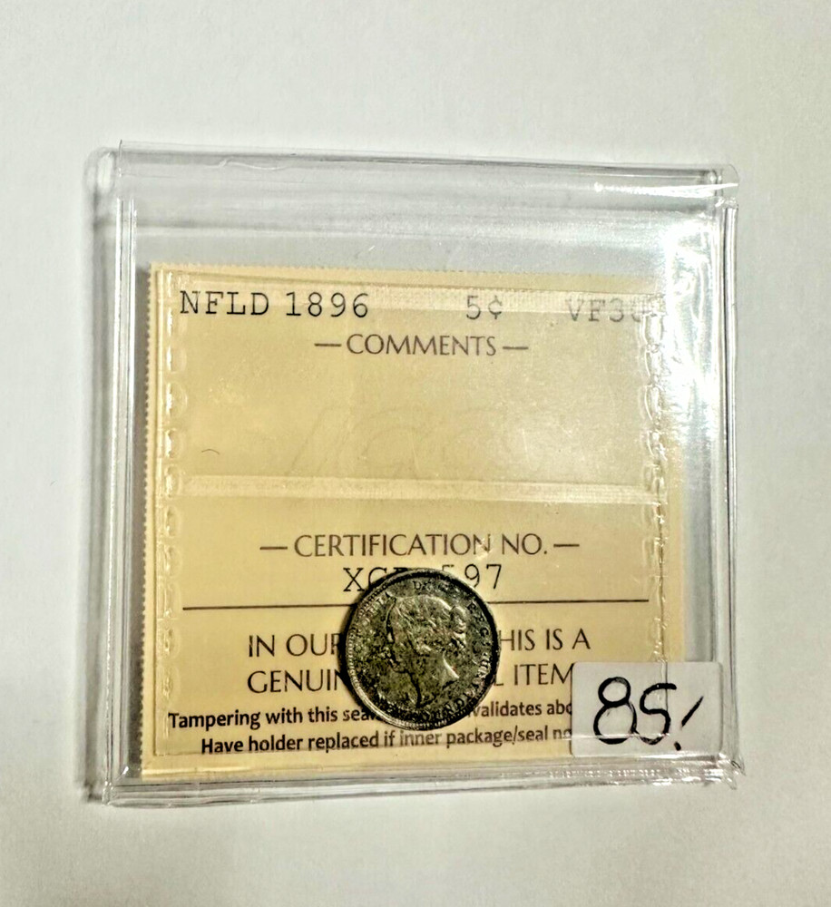Newfoundland 1896 5 Cent VF30 ICCS Certified