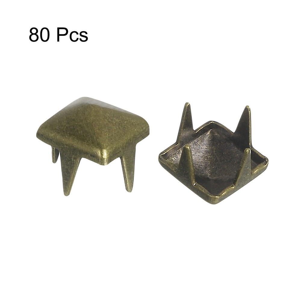 80Pcs Square Pyramid Rivets, 5mm Four-Jaw Studs Spikes (Bronze)