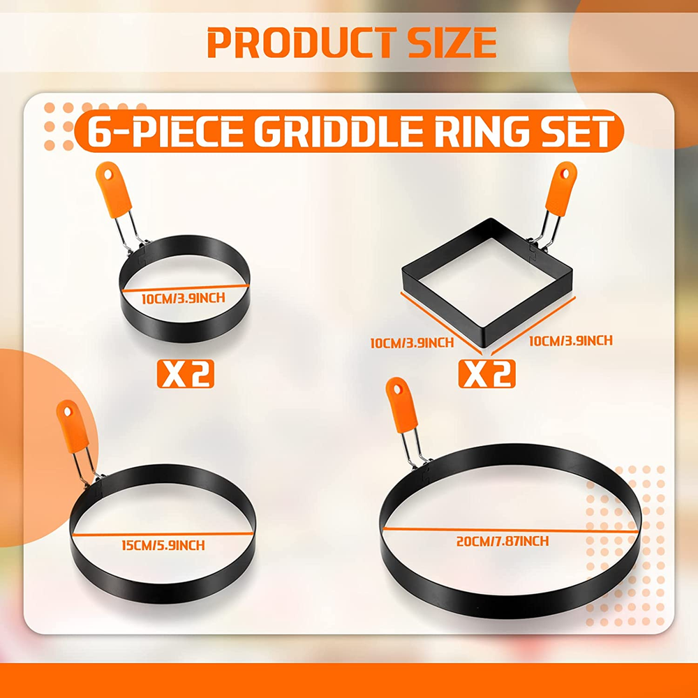 6 Pcs Professional Egg Ring Pancake Ring Set Stainless Steel Fried