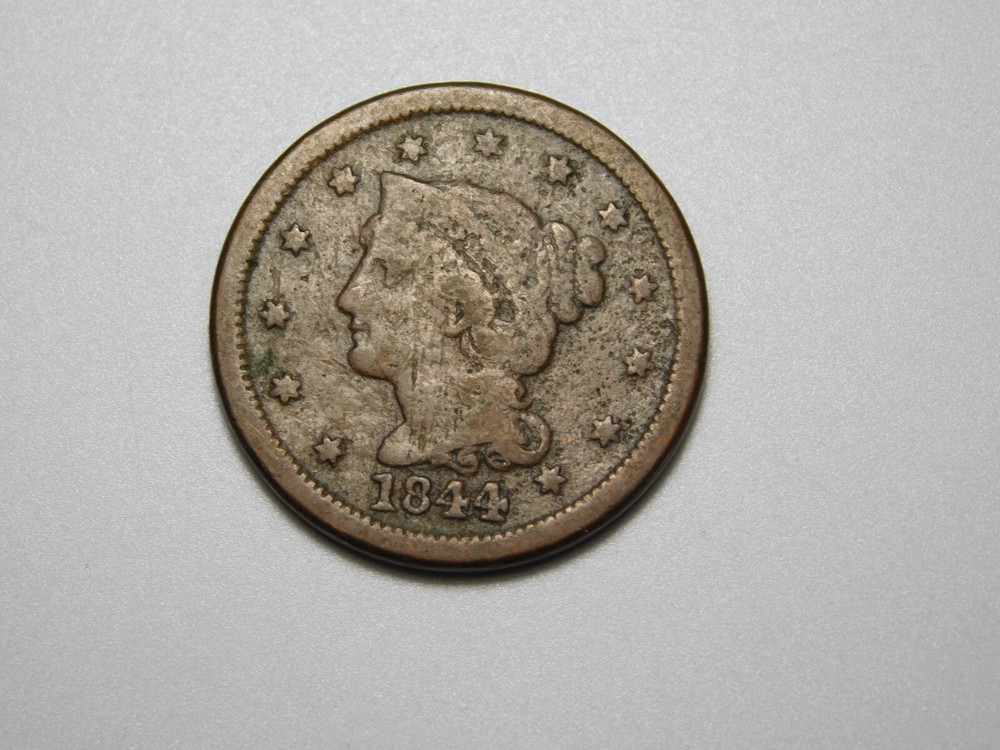 US COINS 1844 BRAIDED HAIR  LARGE CENT *BENT*