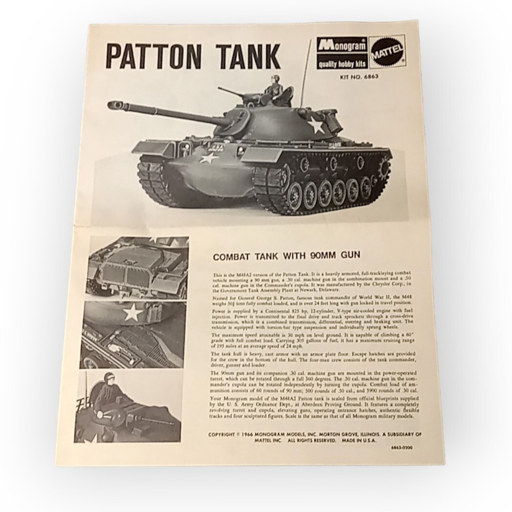 Patton Tank Replacement INSTRUCTIONS 1966  Monogram M48A2 Model Kit 6863