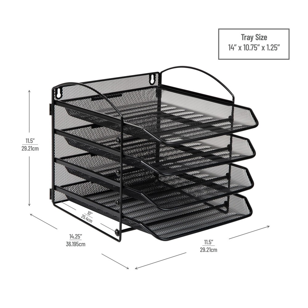 Mind Reader 4-Tier Paper Tray, File Storage, Desktop Organizer, Wall Mountabl...