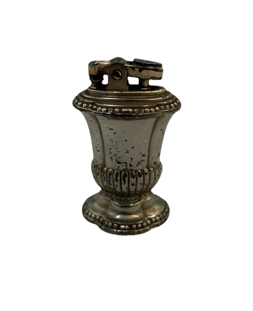 Vintage Ronson Mayfair Silver Tone Table Lighter Used Untested Refillable Chrome