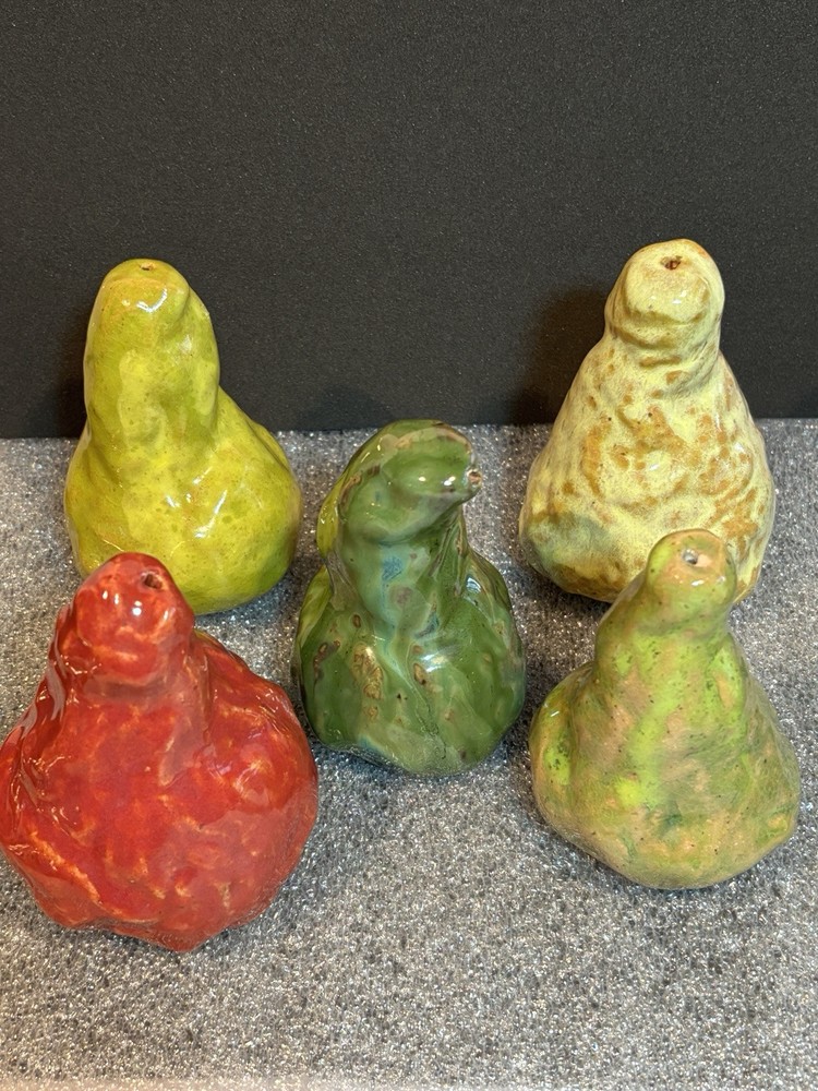 (5) Hand-Crafted Artisan Fruit Pear Unmarked Studio Glazed Pottery