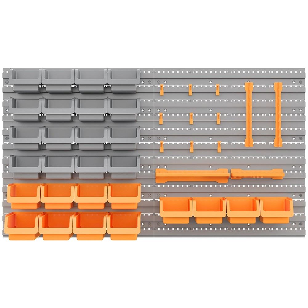 44PCS Pegboard Tool Organizer – Orange Garage Storage w/ Bins, Hooks & Pegboard