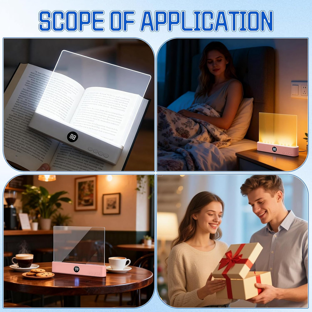 Book Lights for Reading at Night, Smart LED Reading Light, Flat Book Light, Rech
