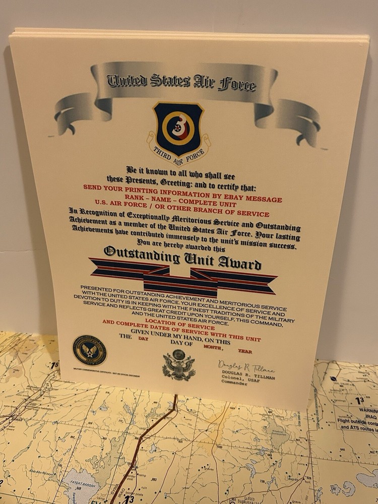 U.S. AIR FORCE / THIRD AIR FORCE - OUTSTANDING UNIT AWARD CERTIFICATE