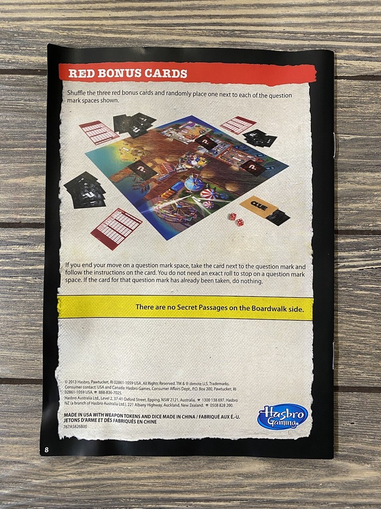Hasbro 2013 Clue Board Game Replacement Parts Instructions