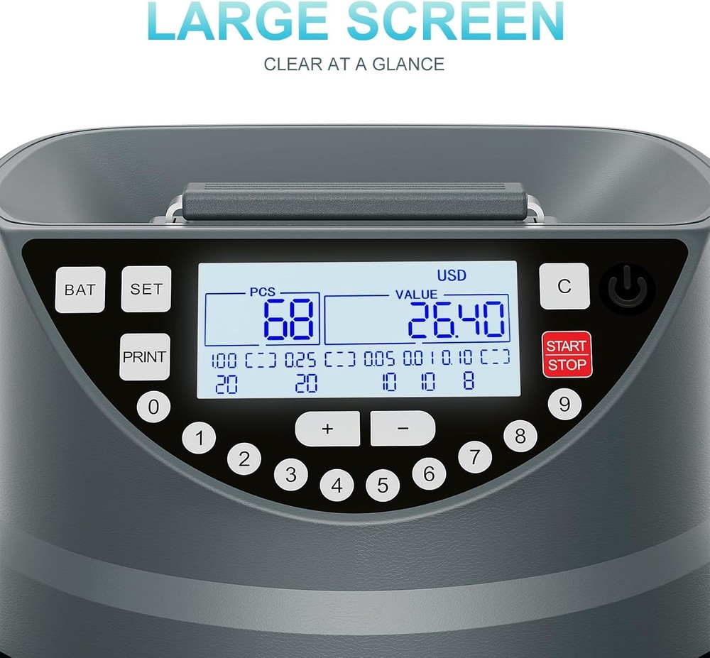 Coin Counter and Sorter with TFT Display - Accurate Sorting Machine for 5 Den...