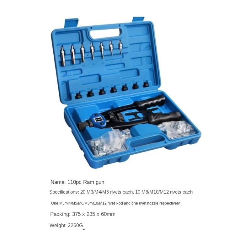 110 Piece Hand Plunger Gun Rivet Nut Tool Threaded Nuts Double Handle Rivet