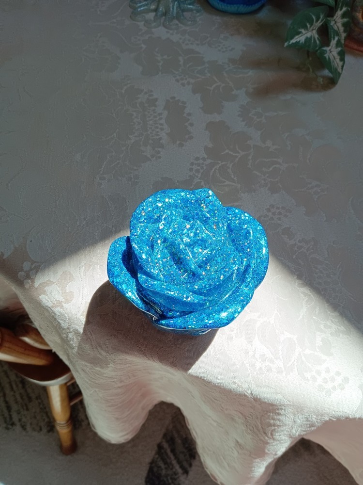 Resin Handcrafted Rose Shape Jar ~ Blue