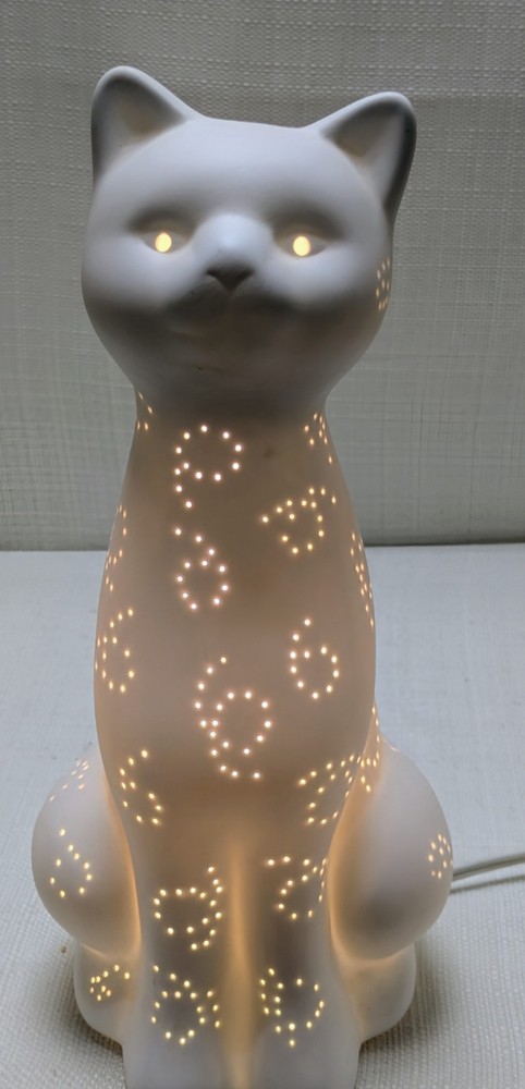 White 12" Ceramic Cat Night Light Lamp