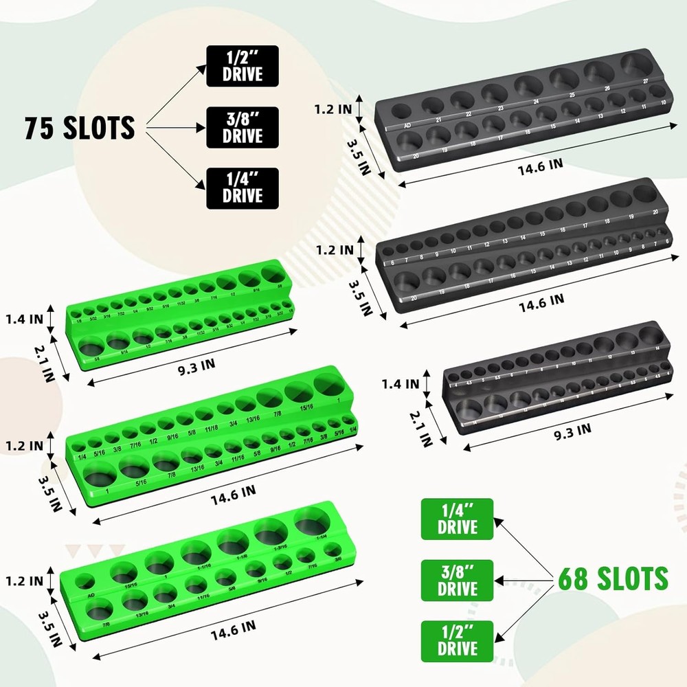 Magnetic Socket Organizer Holder Set For Tool Box Drawer, Toolbox Organization