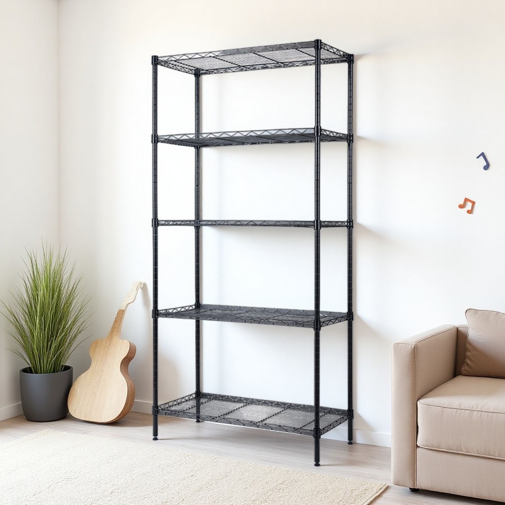 5-Tier Wire Shelving Unit - Adjustable, Black & Modular Kitchen Storage Rack