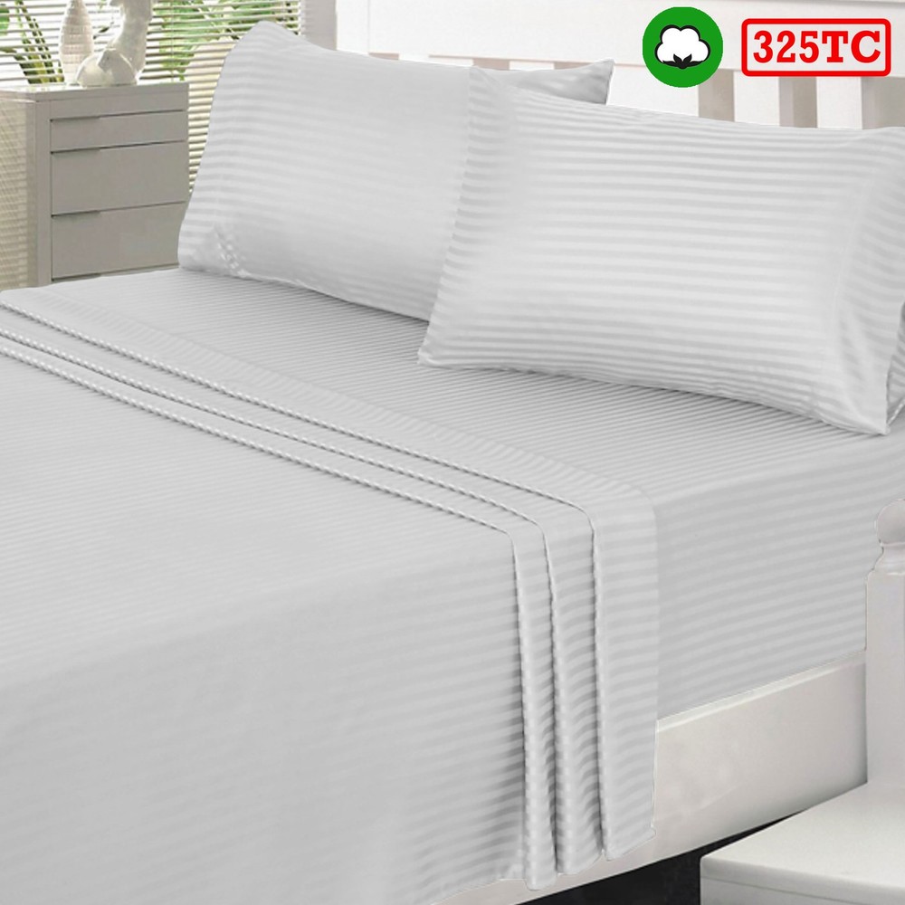 325TC Self-Striped Cotton Sheet Set White Double by Accessorize